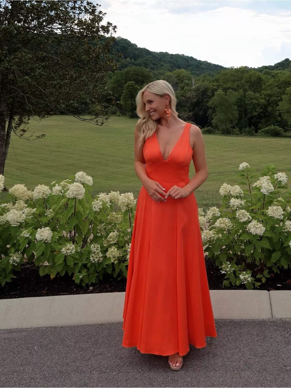 ANTONIO MELANI Vibrant Orange V-Neck Maxi Dress